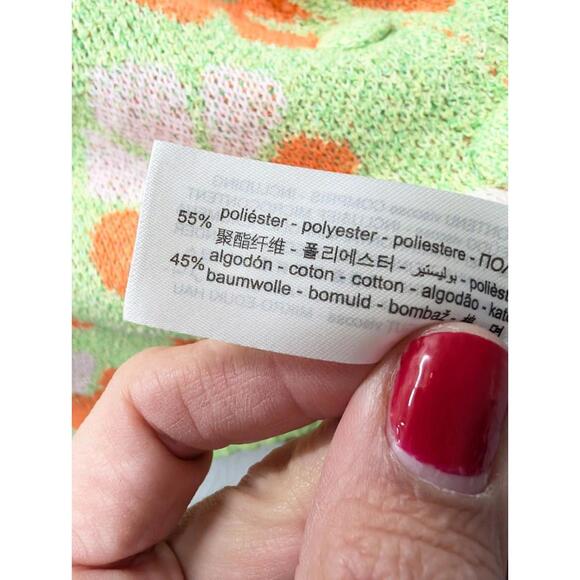 Zara Green Orange Floral Jacquard Cropped Knit Cardigan Mod Retro Size Medium - Picture 4 of 5